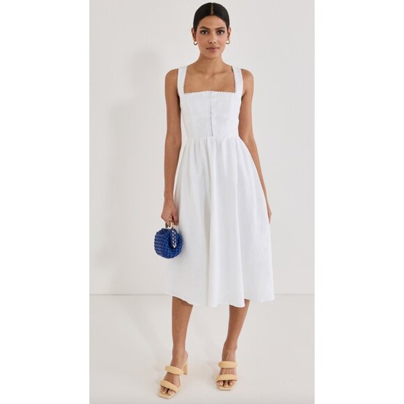 Reformation Tagliatelle Linen Dress In White Size 8 - Picture 5 of 10